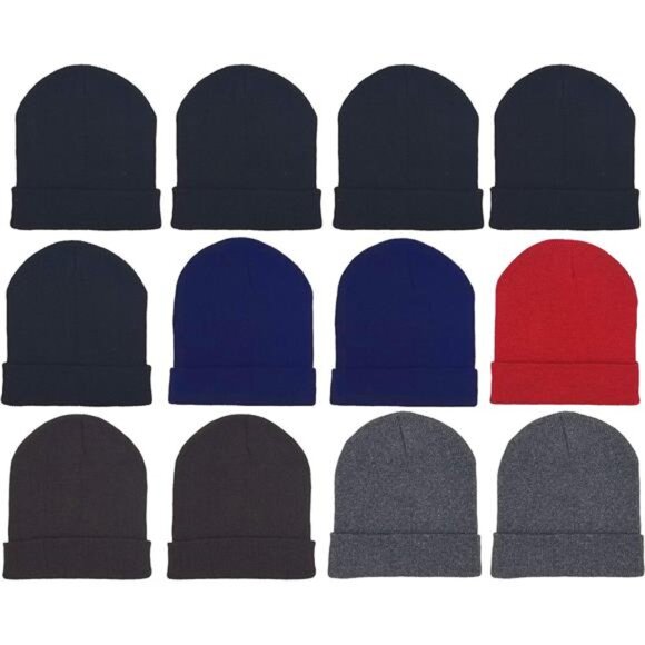 12 Pack Winter Beanie Hats for Men Women, Warm Cozy Knitted Cuffed Skull Cap - Picture 1 of 8